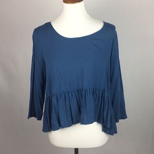 Blue Ruffle Crop Peplum Top